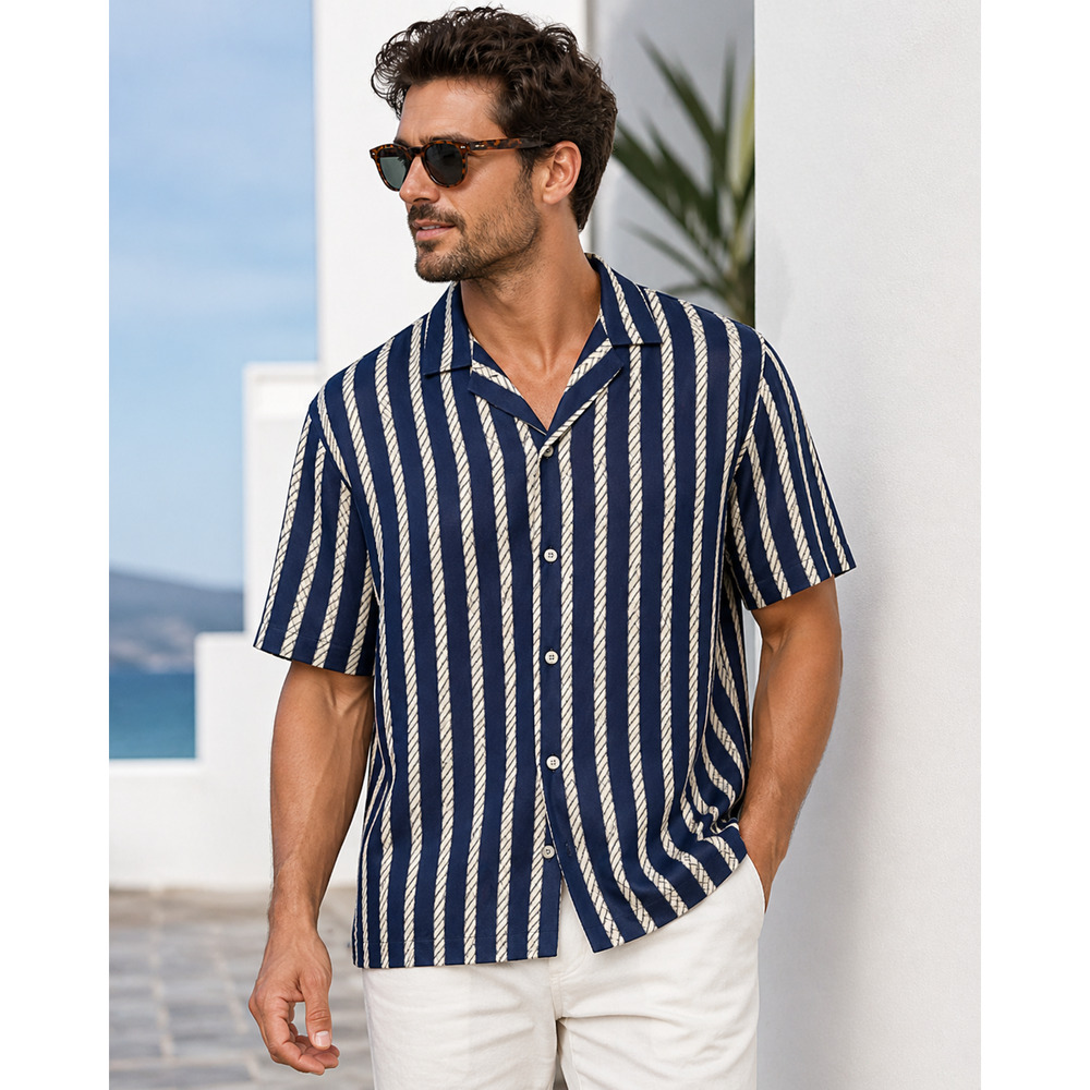Mr Turk Mens Shirt Sz S Blue White Striped Viscose USA Lightweight Preppy Resort